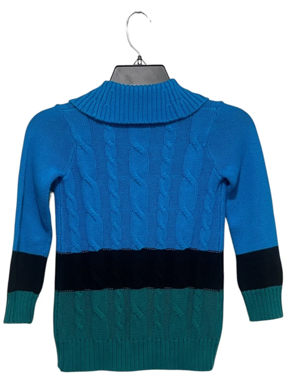 Gymboree Girls Size 5-6 Blue Cable Knit Colorblock Cardigan Sweater